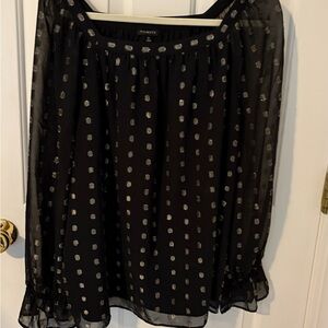 Black top with metallic dots beautiful sheer sleeves gathered at wrist